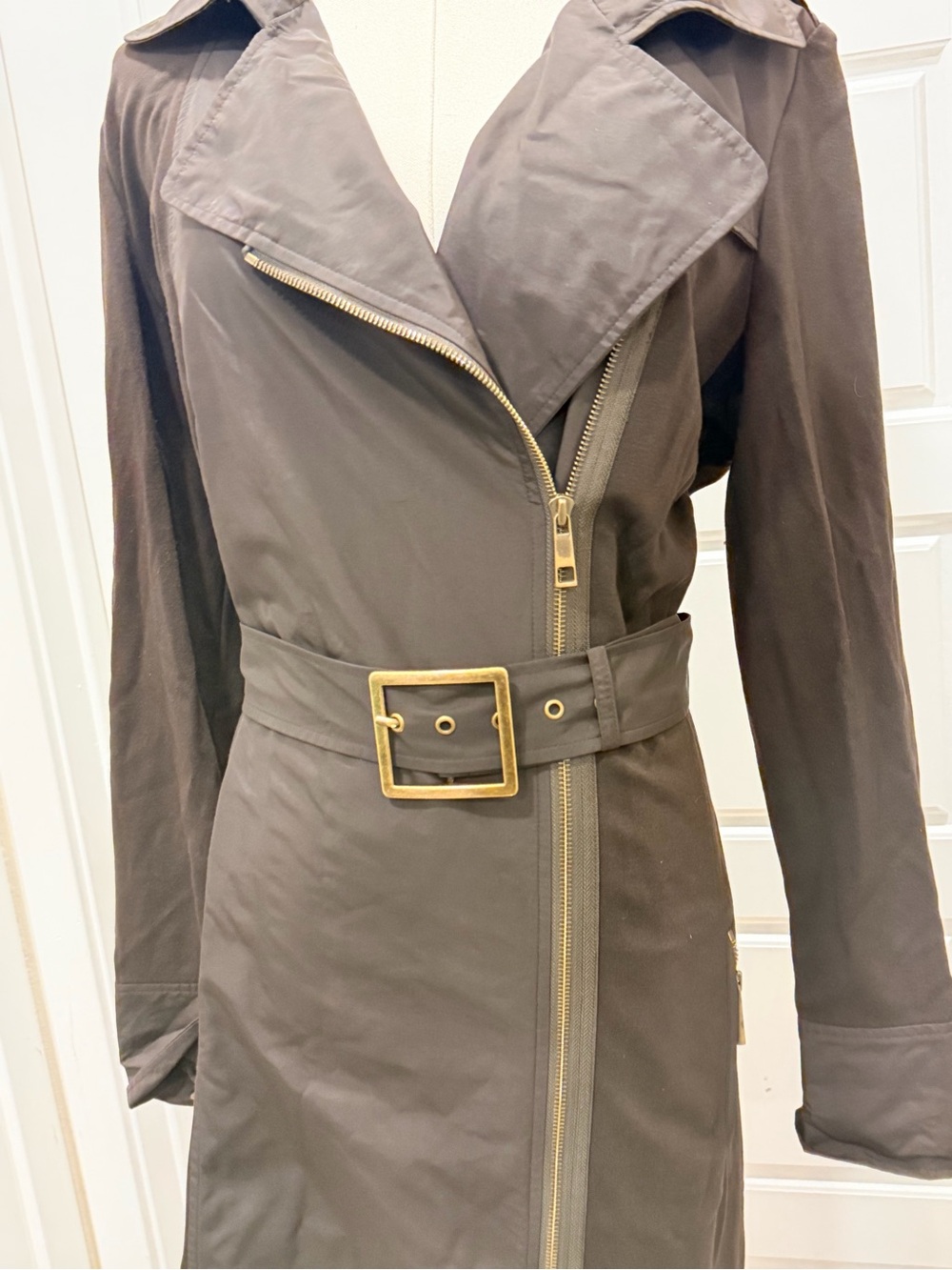 Per Se Dark Brown Classic Belted with Stretch Panels Versatile Collar Coat - Picture 4 of 15